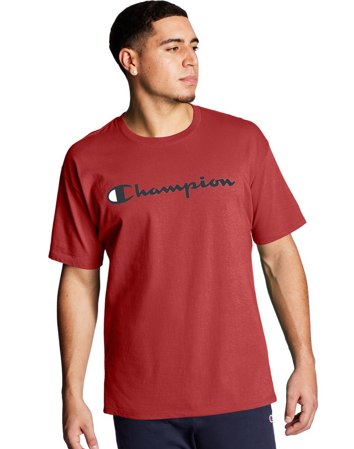 Champion Graphic Jersey Script Logo T-Shirt Heren - Rood - Belgie 7205NSFGR